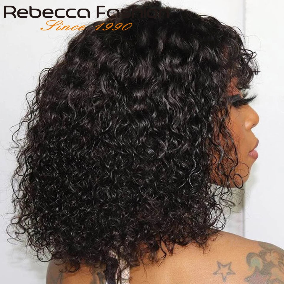 Jerry Curly Short Pixie Bob Cut Human Hair Wigs With Bangs Remy Curly Bob Wigs For Black Women Full Machine Made Wig #1B 1B/99J