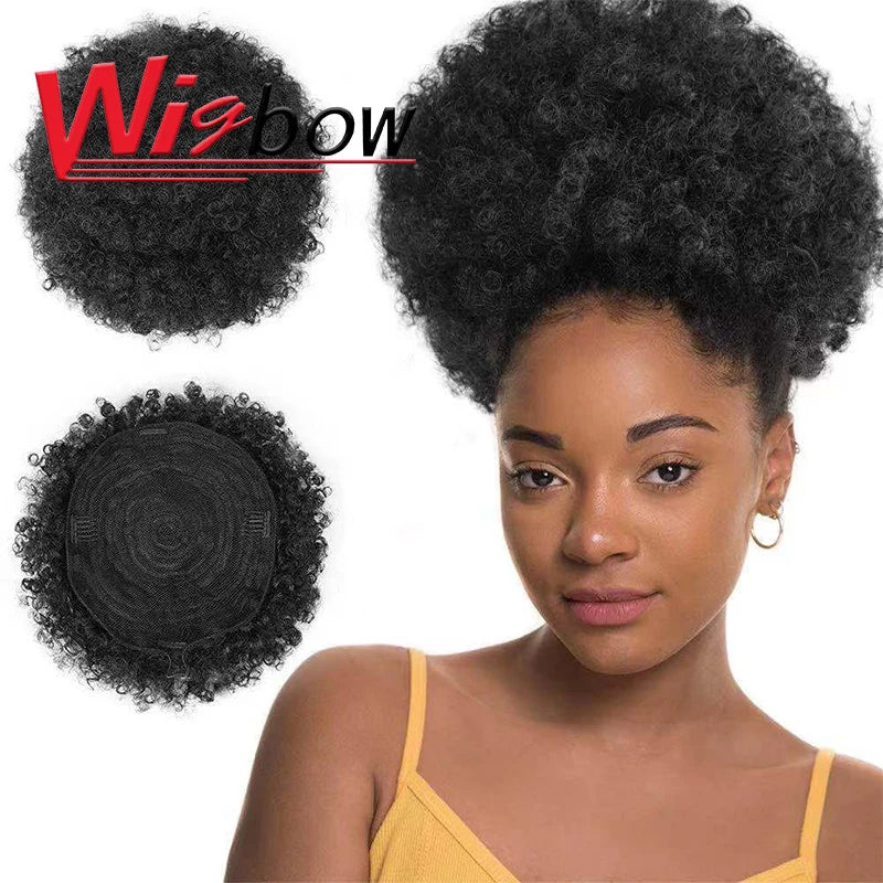 Monglian Afro Kinky Curly Ponytail Human Hair Ponytail For Black Women Drawstring Ponytail Puff Kinky Curly Ponytail Wigs Wigbow