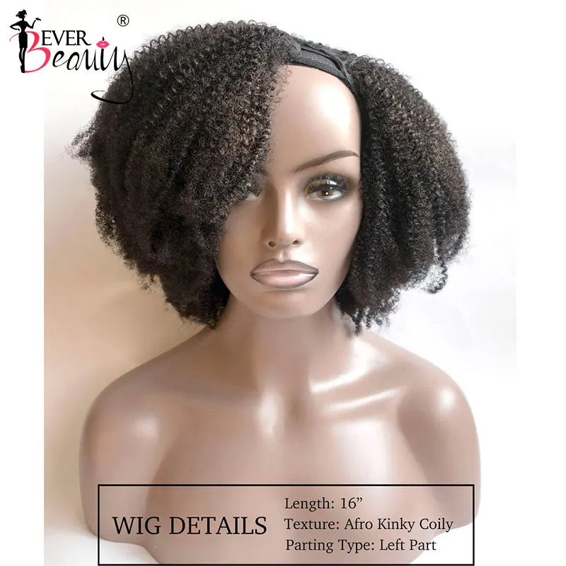 4B 4C Mongolian Afro Kinky Curly  U Part Wig Human Hair U Part Wigs For Women Kinky Curly Short Bob Cut Wigs Black Ever Beauty