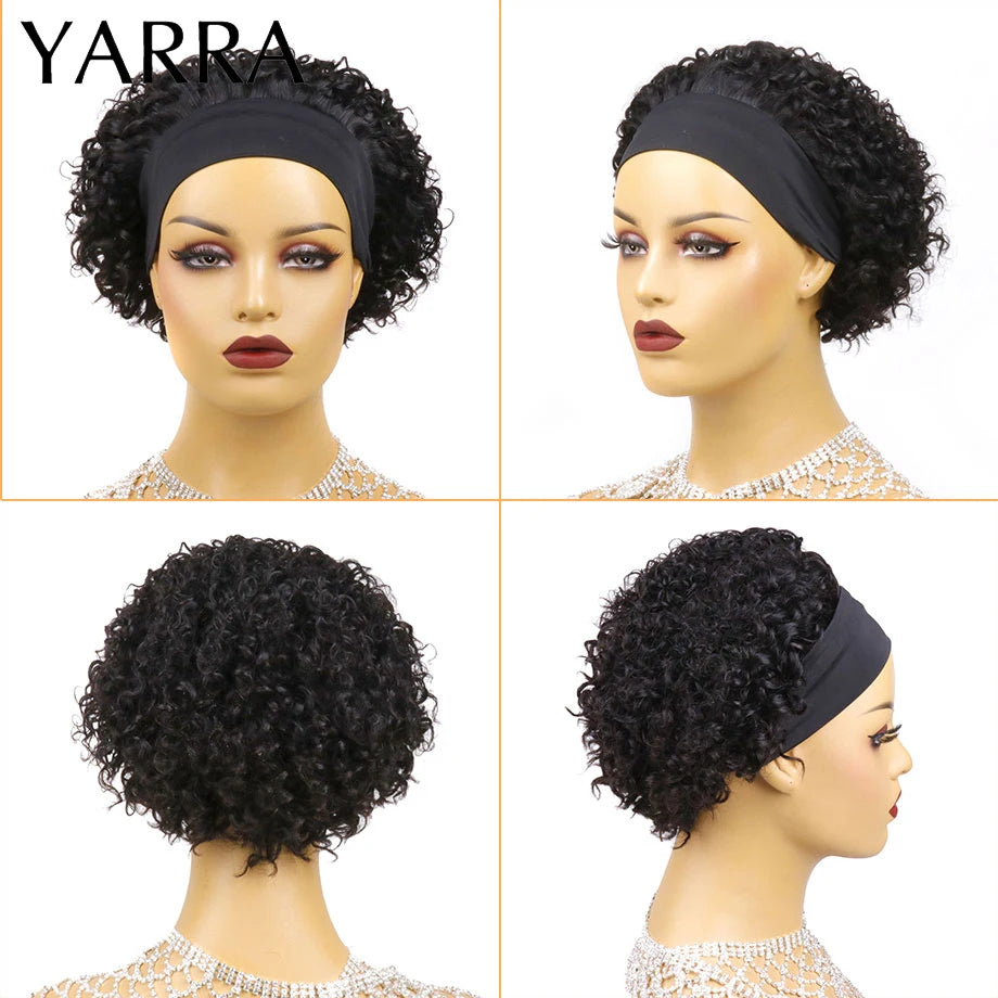 Short Curly Headband Wig Human Hair Brazilian Kinky Curly Human Hair Headband Wigs for Women Glueless Easy to Go Yarra Hair 180%