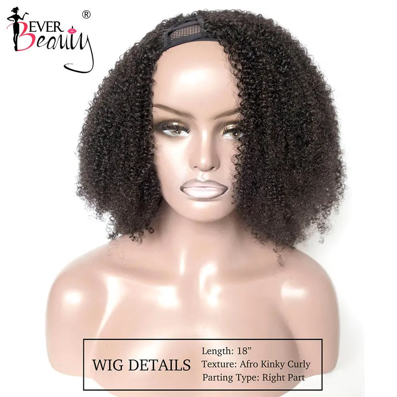 4B 4C Mongolian Afro Kinky Curly  U Part Wig Human Hair U Part Wigs For Women Kinky Curly Short Bob Cut Wigs Black Ever Beauty