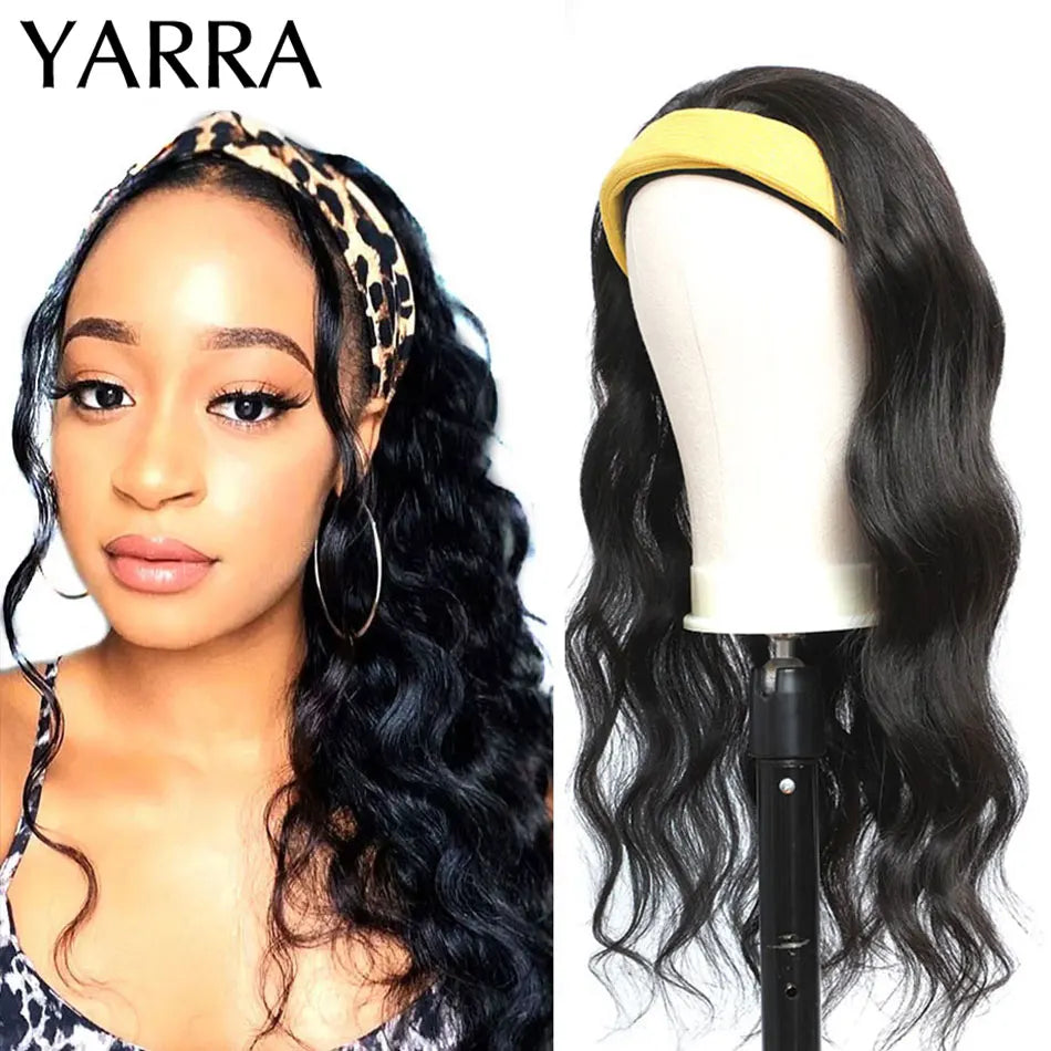 Brazilian Body Wave Headband Wigs 100% Human Hair Headband Scarf Wigs for Women Natural Remy Hair Machine Made Glueless Yarra