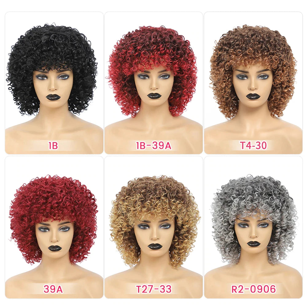 14" Synthetic Wigs Afro Kinky Curly Fiber Natural Hair Ombre Gray Color Frizzy Wig Heat Resistant Cosplay Wigs For Woman cheveux