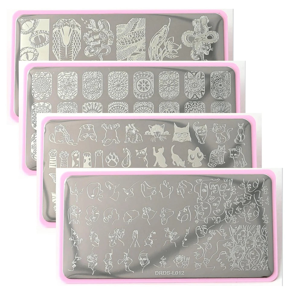 1Pc-Snake/Beauty/Cats Stamping Plates 5.6/12X6cm Image Printing Nail Art Stencils Templates for Acrylic Nails Design Stamp Plate