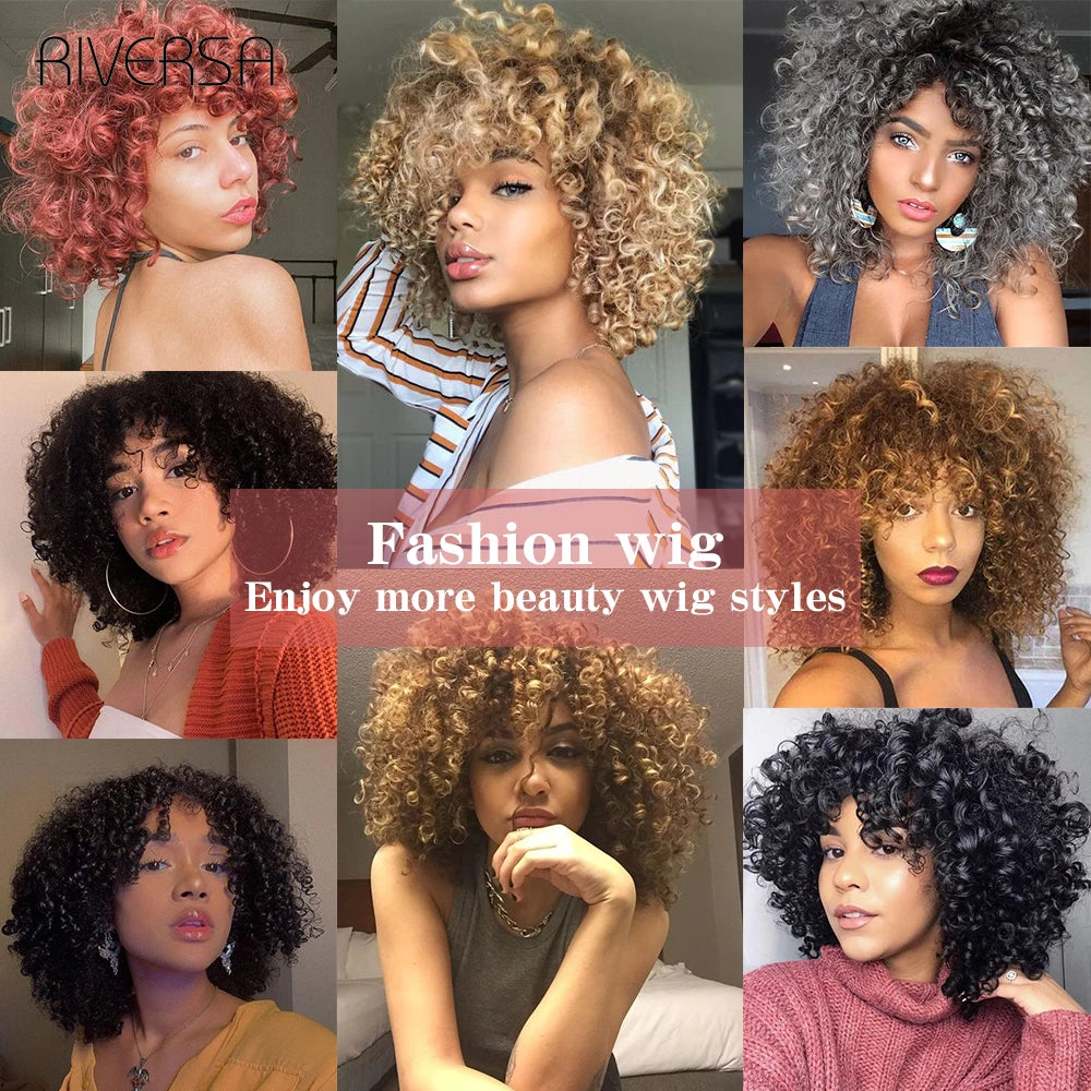 14" Synthetic Wigs Afro Kinky Curly Fiber Natural Hair Ombre Gray Color Frizzy Wig Heat Resistant Cosplay Wigs For Woman cheveux