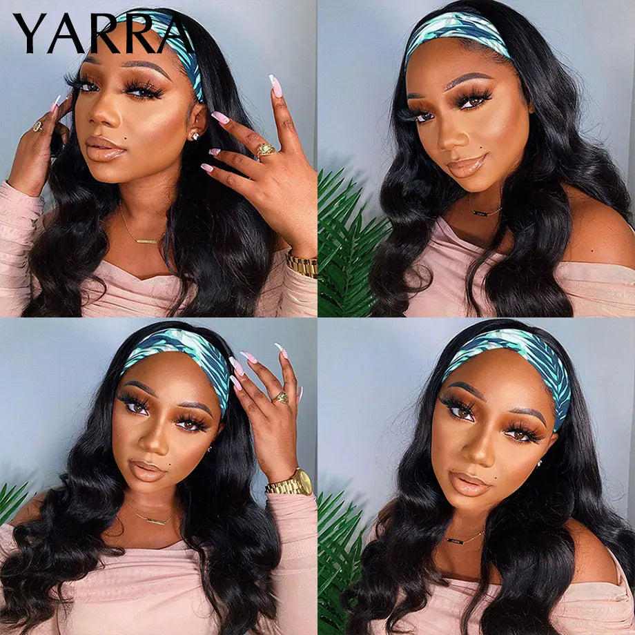 Brazilian Body Wave Headband Wigs 100% Human Hair Headband Scarf Wigs for Women Natural Remy Hair Machine Made Glueless Yarra