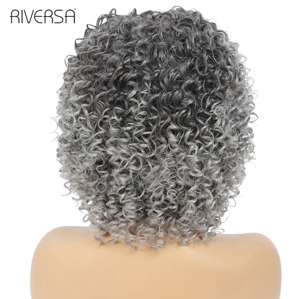 14" Synthetic Wigs Afro Kinky Curly Fiber Natural Hair Ombre Gray Color Frizzy Wig Heat Resistant Cosplay Wigs For Woman cheveux