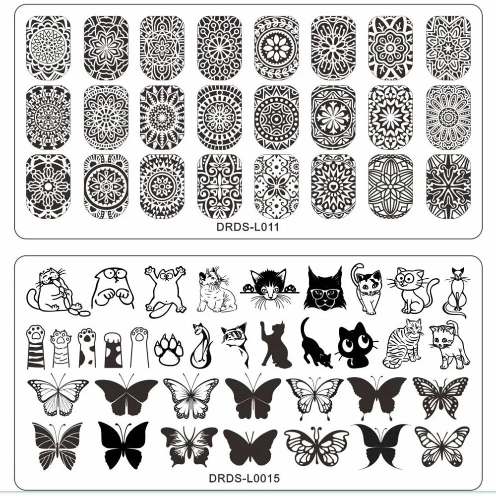 1Pc-Snake/Beauty/Cats Stamping Plates 5.6/12X6cm Image Printing Nail Art Stencils Templates for Acrylic Nails Design Stamp Plate