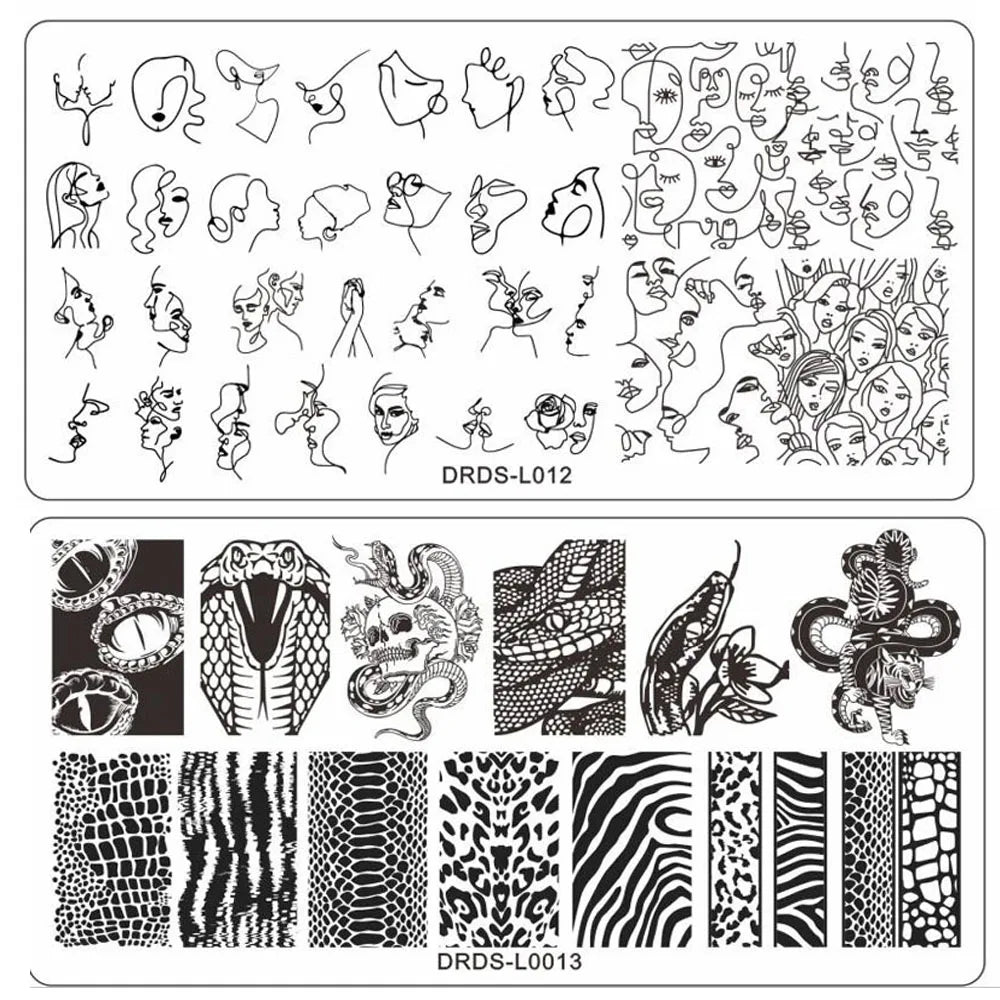 1Pc-Snake/Beauty/Cats Stamping Plates 5.6/12X6cm Image Printing Nail Art Stencils Templates for Acrylic Nails Design Stamp Plate