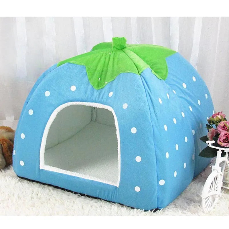 pawstrip 5 Colors Strawberry Dog Bed House Hamster Rabbit Bed Folding Cat House Soft Warm Pet Kennel For Small Dog Cats S-XXL