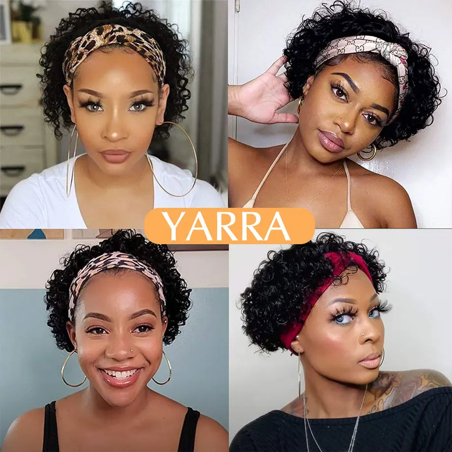 Short Curly Headband Wig Human Hair Brazilian Kinky Curly Human Hair Headband Wigs for Women Glueless Easy to Go Yarra Hair 180%