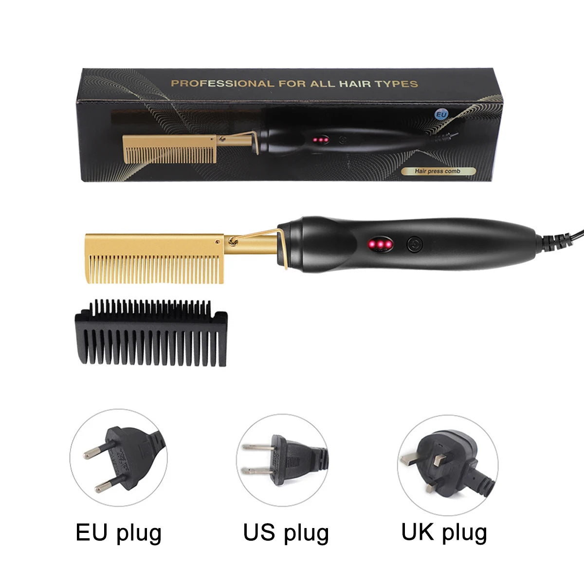 Professional Hair Straightener For Wigs Heated Comb Electric  Heating Hot Comb Hair Styling Straightening Curling Comb