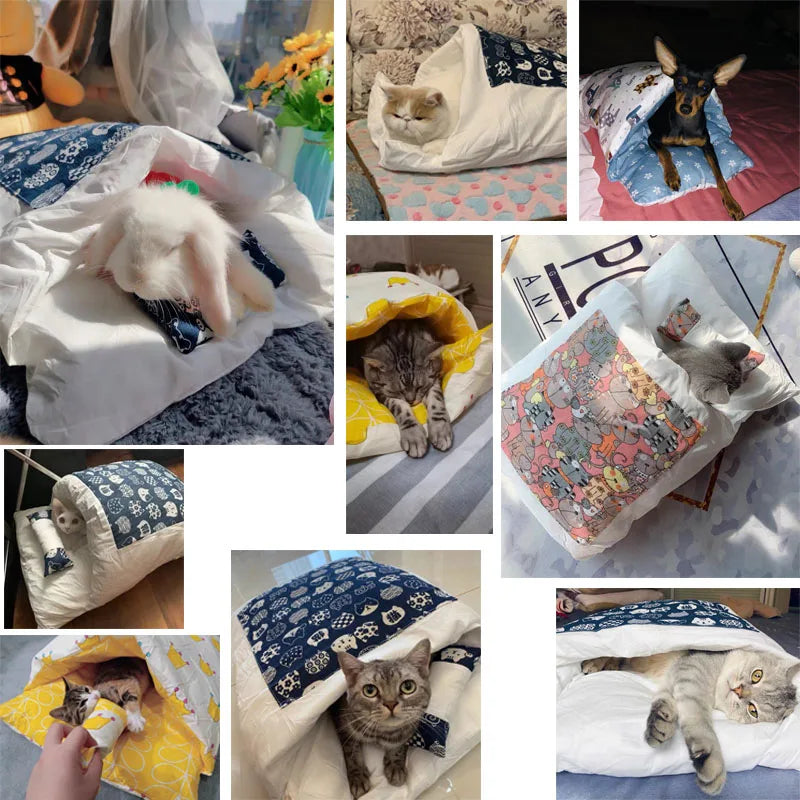 Kawaii Removable Cats Bed House Home Supplies Products for Adult Cats Large Pet Dog Bed Cat's House Cave Comfortable  Food Cute