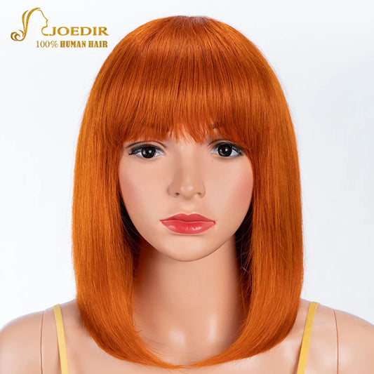 Orange Bob Wig With Bangs Straight Hair Bob Wigs Brazilian Human Hair Wig Remy Full Machine Made Wig for Women Glueless Bob Wig