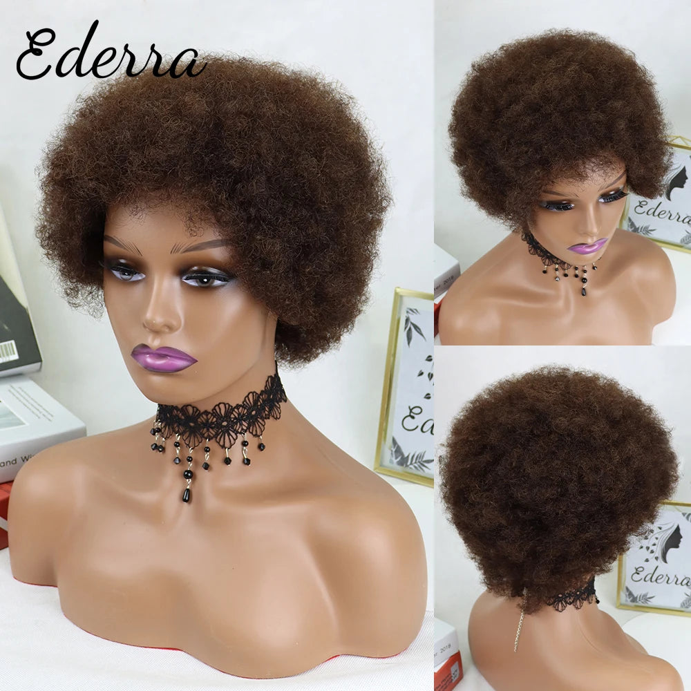 Short Afro Kinky Curly Hair Wigs For Black Women African Fluffy With Bangs Human Hair Wigs Pixie Cut Brazilian Remy Glueless