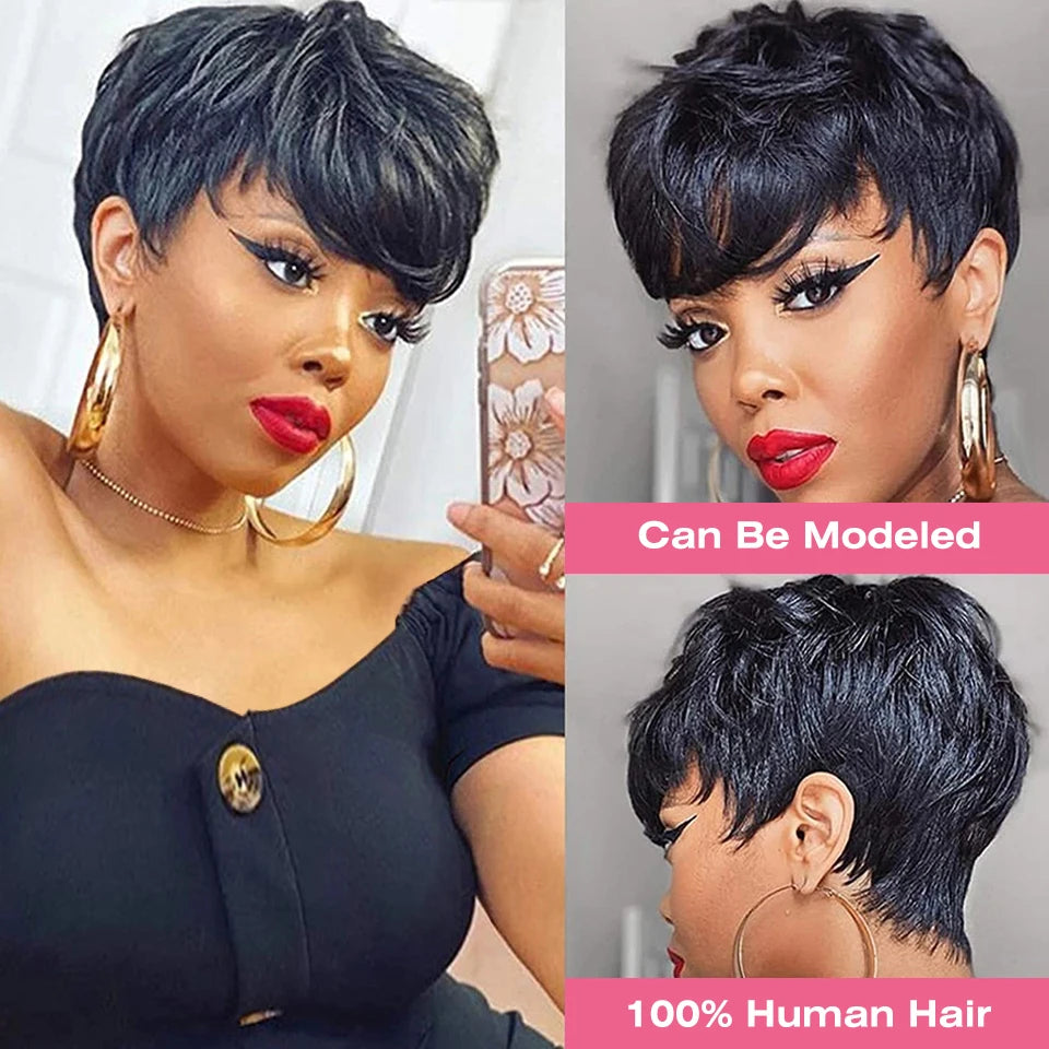 Short Human Hair Wigs Highlight P1B/30 Pixie Cut Straight Brazilian Hair For Black Cheap Rebecca Machine Made Wig Blonde 613