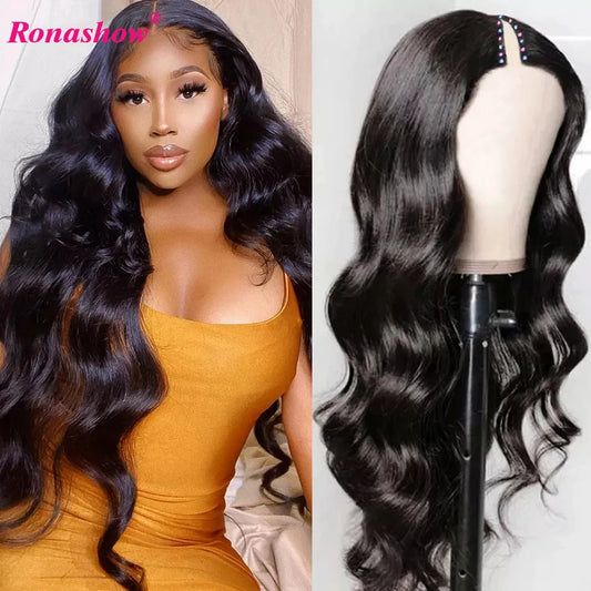 V Part Wig Human Hair No Leave Out 32 In Body Wave Human Hair Wigs For Women V U Part Wig Thin No Glue Suit Natural Hair 180%