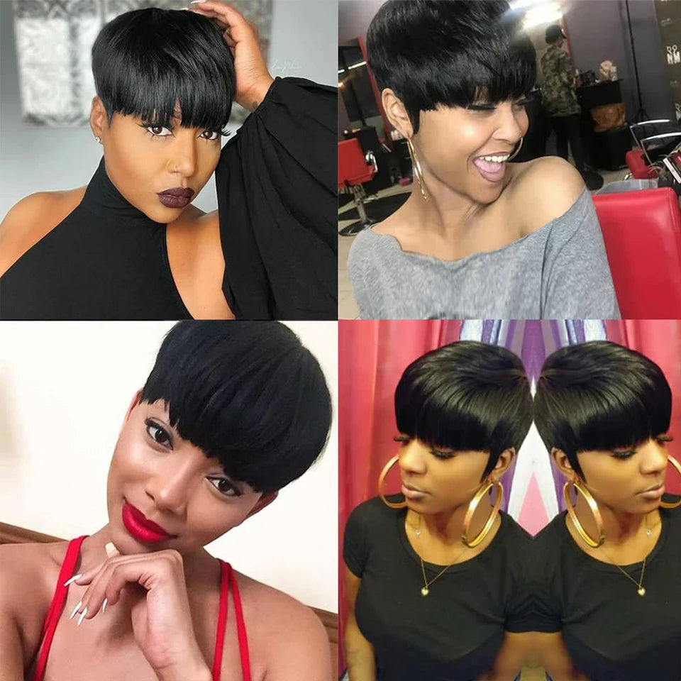 Short Human Hair Wigs Highlight P1B/30 Pixie Cut Straight Brazilian Hair For Black Cheap Rebecca Machine Made Wig Blonde 613