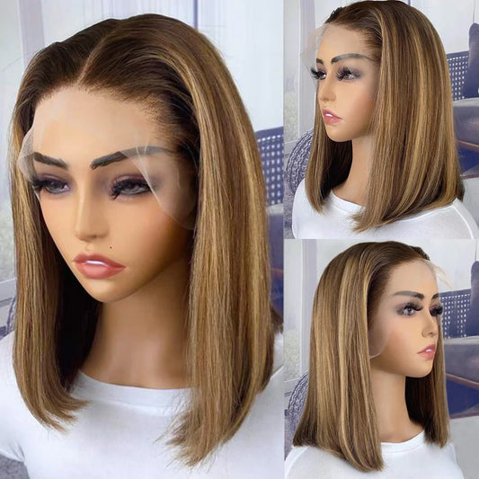 Highlight Straight Bob Wig 13X6X1 Lace Front Wigs For Women Ombre Blond Color Wigs Brazilian Remy Hair Short Bob Human Hair Wigs