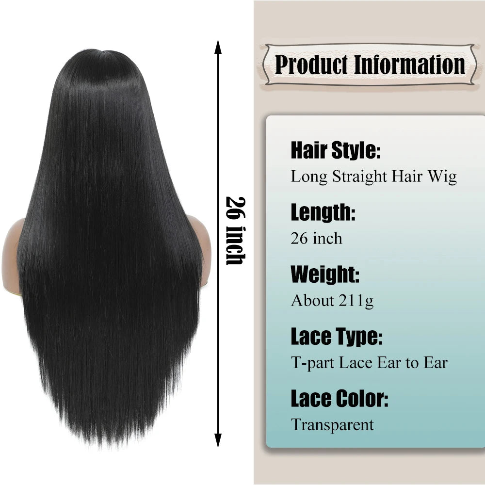 Synthetic Lace Front Wigs for Black Women Natural Color Long Yaki Straight Middle Part Lace Wig Heat Resistant Fiber X-TRESS