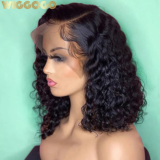 Wiggogo Bob Wig Lace Front Human Hair Wigs 13X4 Hd Lace Frontal Wig Transparent Short Curly Hair Wigs Deep Wave 4X4 Closure Wig