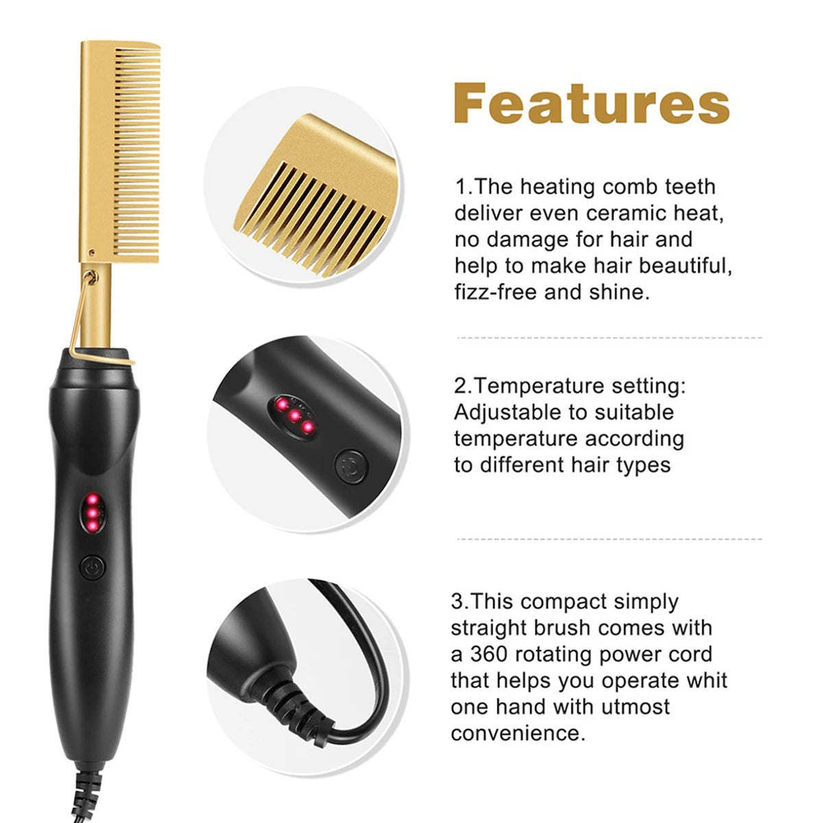 Professional Hair Straightener For Wigs Heated Comb Electric  Heating Hot Comb Hair Styling Straightening Curling Comb