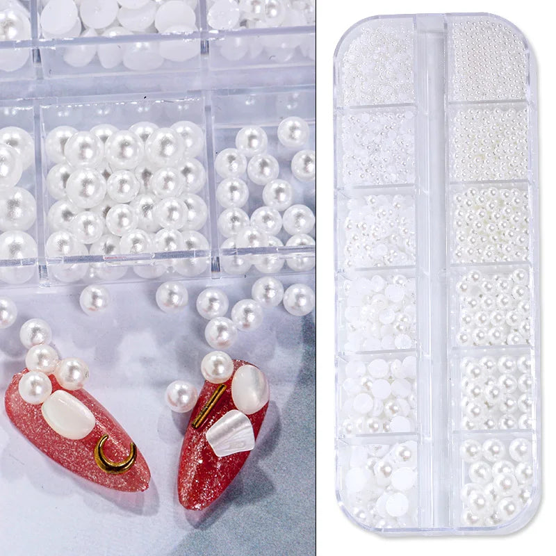 Parts Nails Accessories Pearls Flatback Beads Nacre 1Box Acrylic Ball Rhinestones Supplies For Professionals Needlework Kit Case