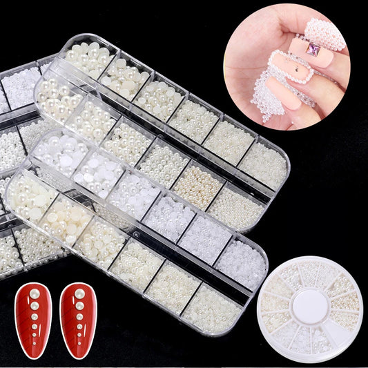 Parts Nails Accessories Pearls Flatback Beads Nacre 1Box Acrylic Ball Rhinestones Supplies For Professionals Needlework Kit Case