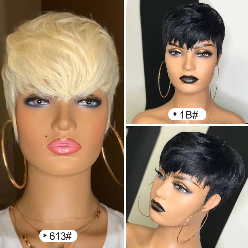 Short Human Hair Wigs Highlight P1B/30 Pixie Cut Straight Brazilian Hair For Black Cheap Rebecca Machine Made Wig Blonde 613