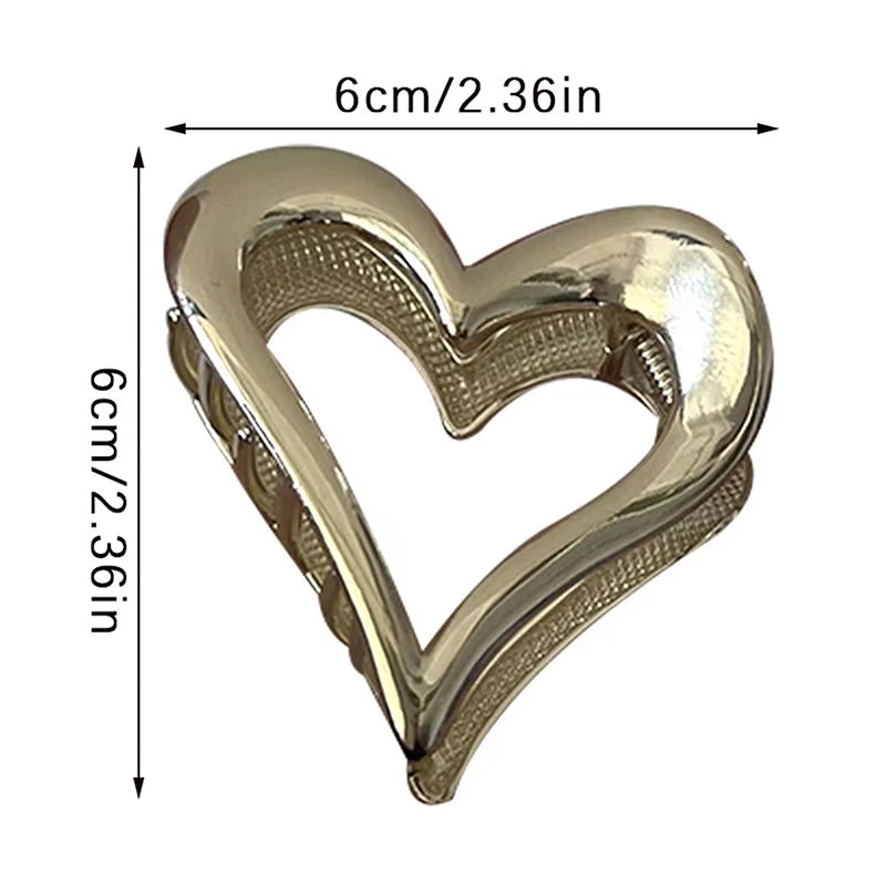 Fashion Metal Hollow Out Golden Silvery Color Heart Hair Claw Women Girls Elegant Womens Hair Hairpins Claw Clip Hair Accessory