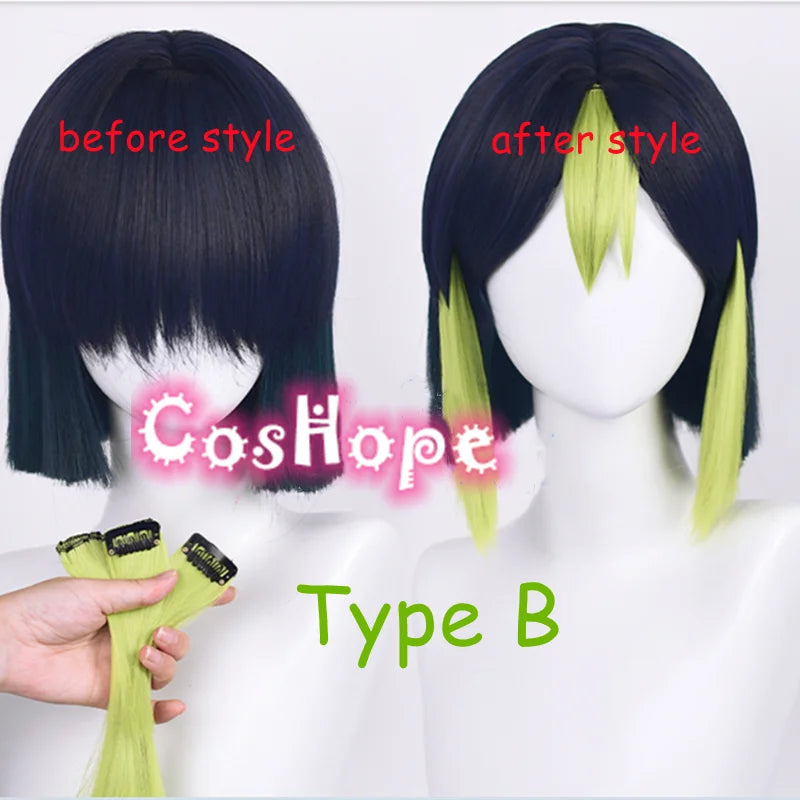 Tighnari Cosplay Wig 30cm Dark Blue Green Gradient Wig Cosplay Anime Cosplay Wigs Heat Resistant Synthetic Wigs