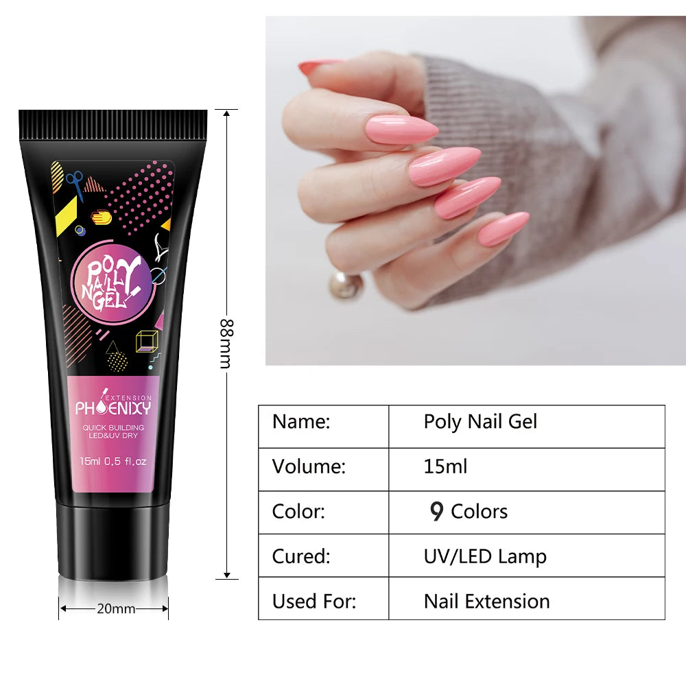 Phoenixy Poly Nail Bulider Extension Kit Glitter Poly Nail Gel For Nails Art Fast Semi-permanent Varnish Colorful Poly Nail Gel