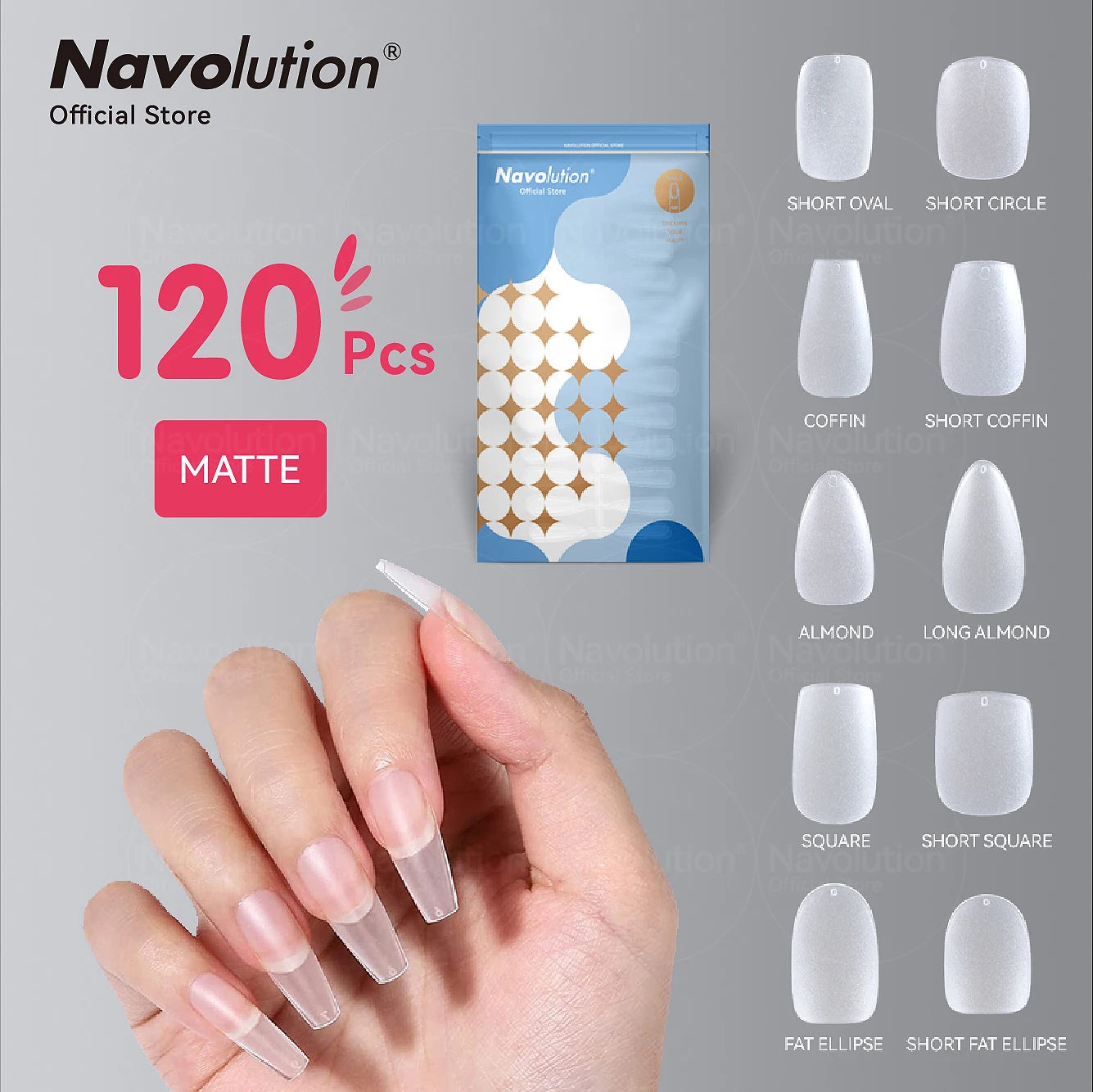 NAVOLUTION 120Pcs False Nails Acrylic False Nails Coffin Artificial Nails Transparent/Matte False Nails For Extension