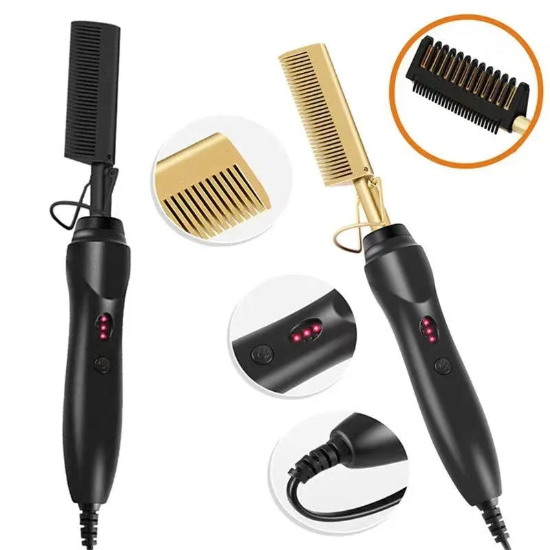 Professional Hair Straightener For Wigs Heated Comb Electric  Heating Hot Comb Hair Styling Straightening Curling Comb