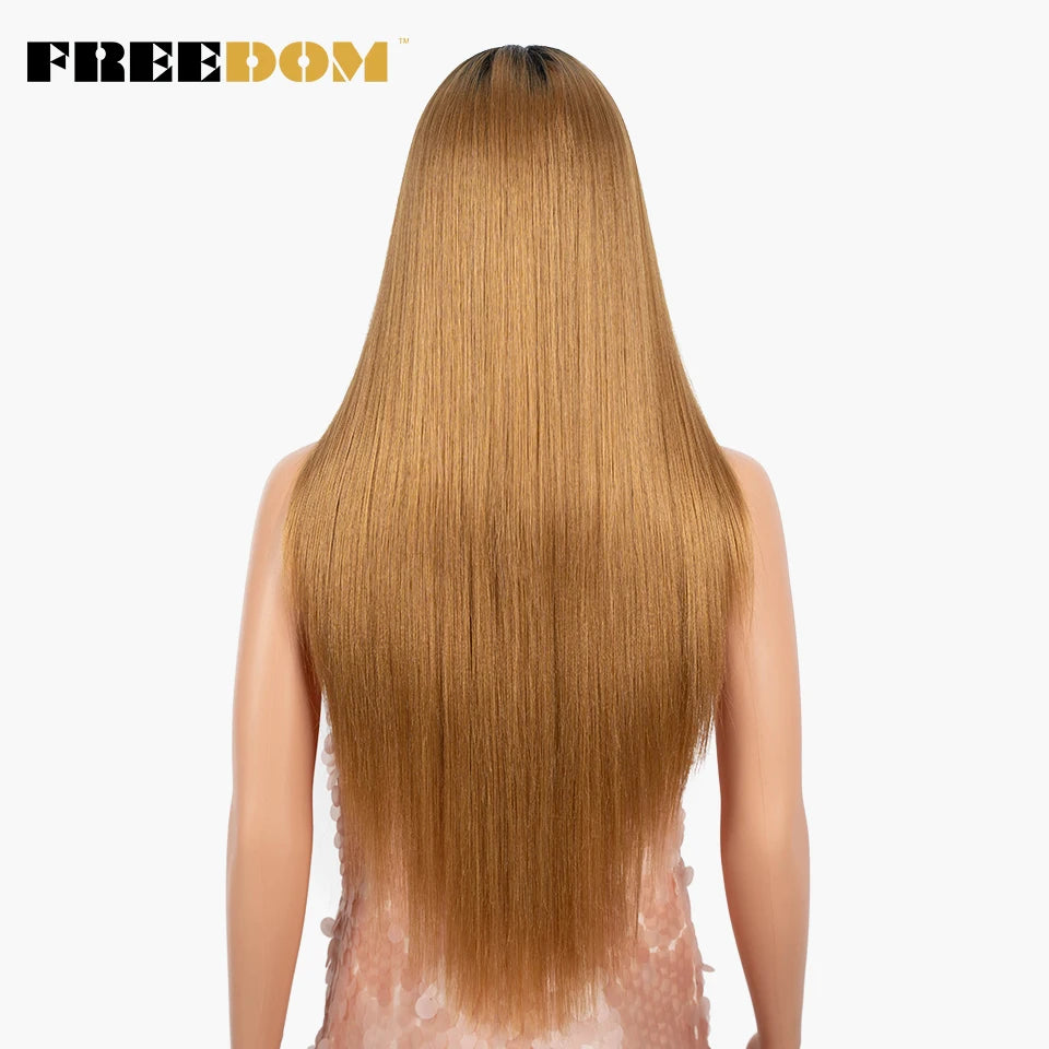 FREEDOM Synthetic Lace Wigs Ombre Blonde Red Brown Lace Front Wigs 28 Inch Long Straight Wigs For Black Women Cosplay Wigs