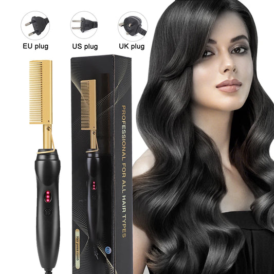 Professional Hair Straightener For Wigs Heated Comb Electric  Heating Hot Comb Hair Styling Straightening Curling Comb