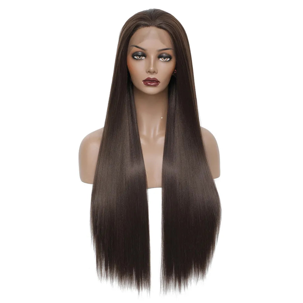 X-TRESS 13X3 Synthetic Lace Frontal Wig Light Brown Natural Looking Free Part Long Straight Lace Front Wigs For Black Women