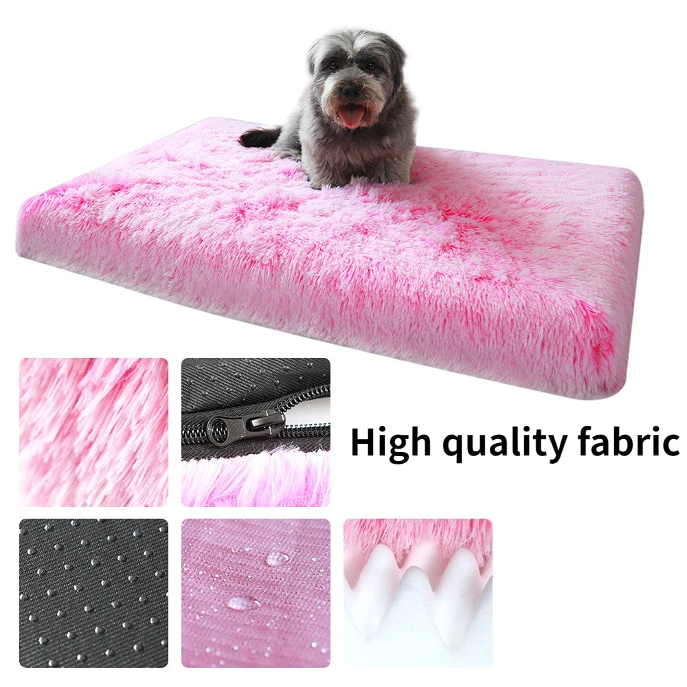 3D Wave Cotton Foam Mat Pet Dog Bed with Zipper Long Plush Sleeping Mat Washable Cover Wave Foam Mat Pet Bed for Cats Dog Sofa