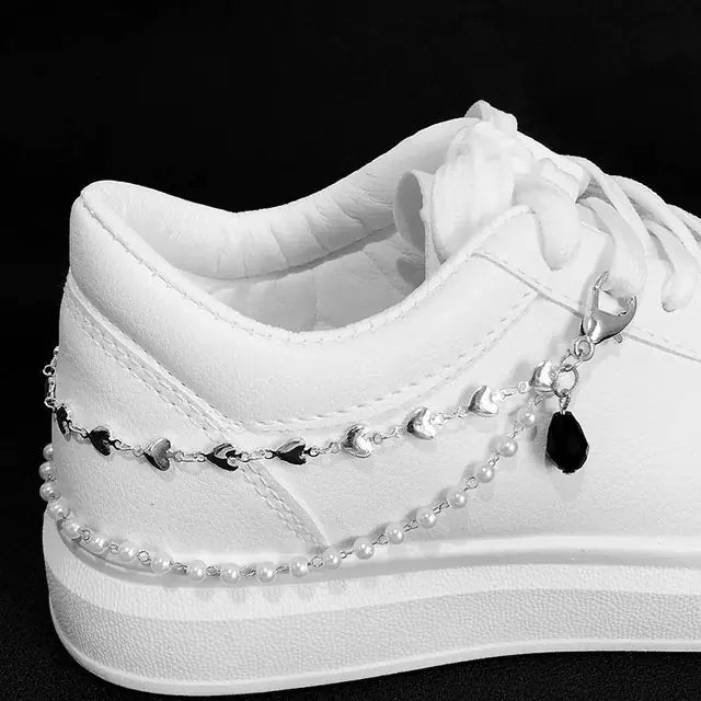 Double Layer Pearls Heart Shoe Buckles