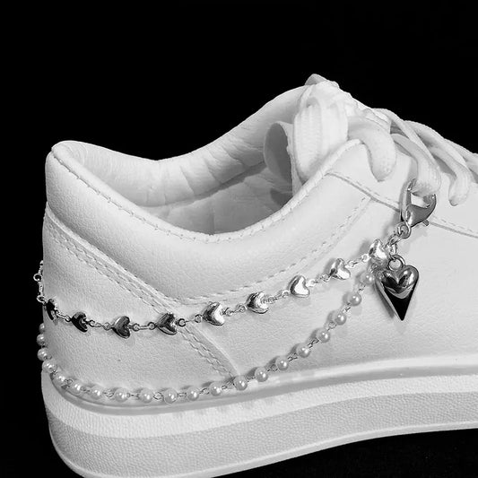 Double Layer Pearls Heart Shoe Buckles