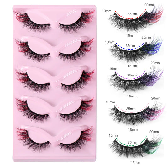 5Pairs Colored Eyelashes Fox Eye False Eyelashes 6D Cat Eye Eyelashes Naturally Thick False Eyelashes Colored Mink Lashes Makeup